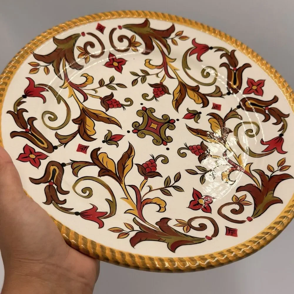 Pier 1 Oralia Dinner Plate 11.75” Earthenware Floral Scroll Tuscan Discontinued